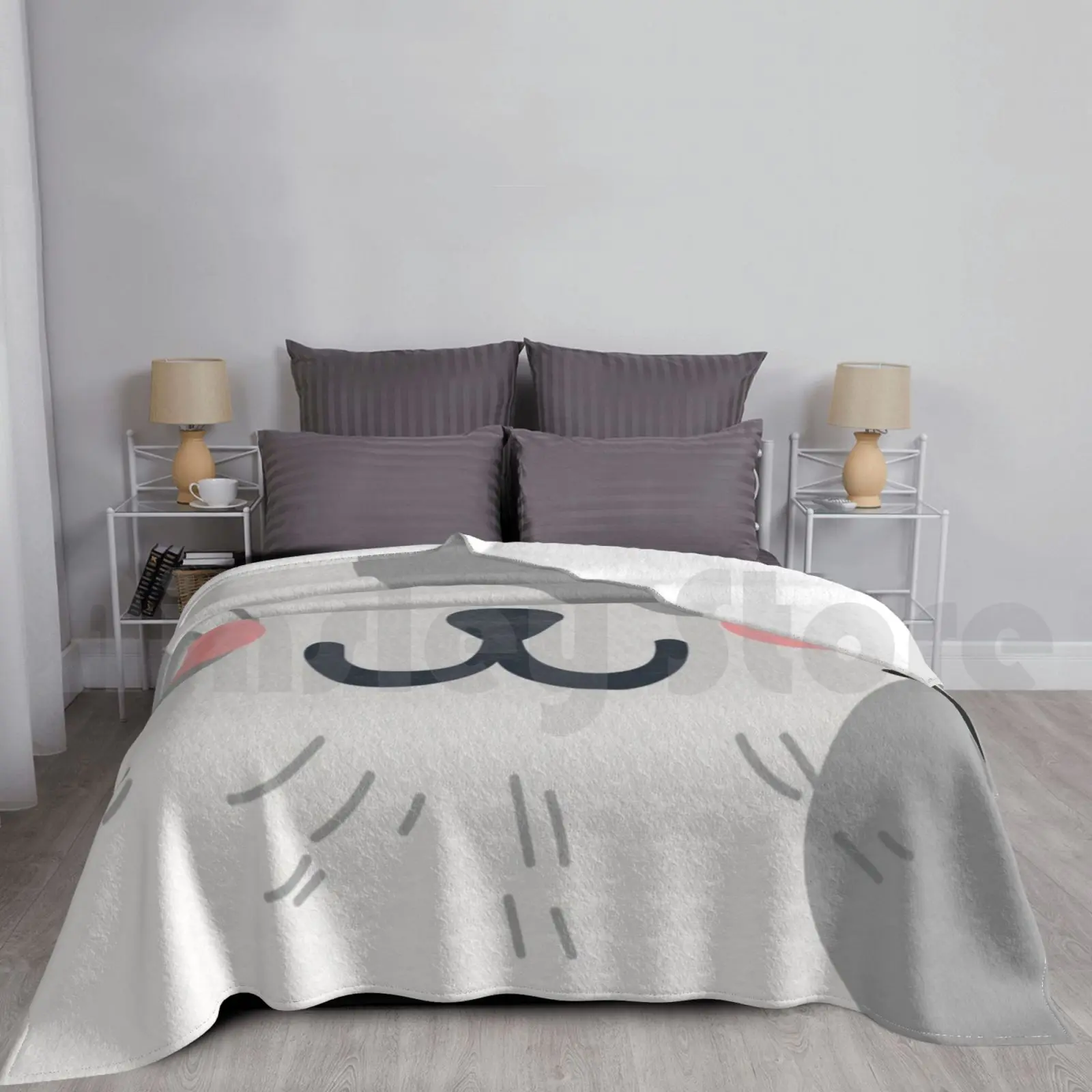 Cute Gray Cat Face Mouth And Nose For Kids Blanket Super Soft Warm Light Thin Cat Cute Cats Funny Animal Kitty Kitten