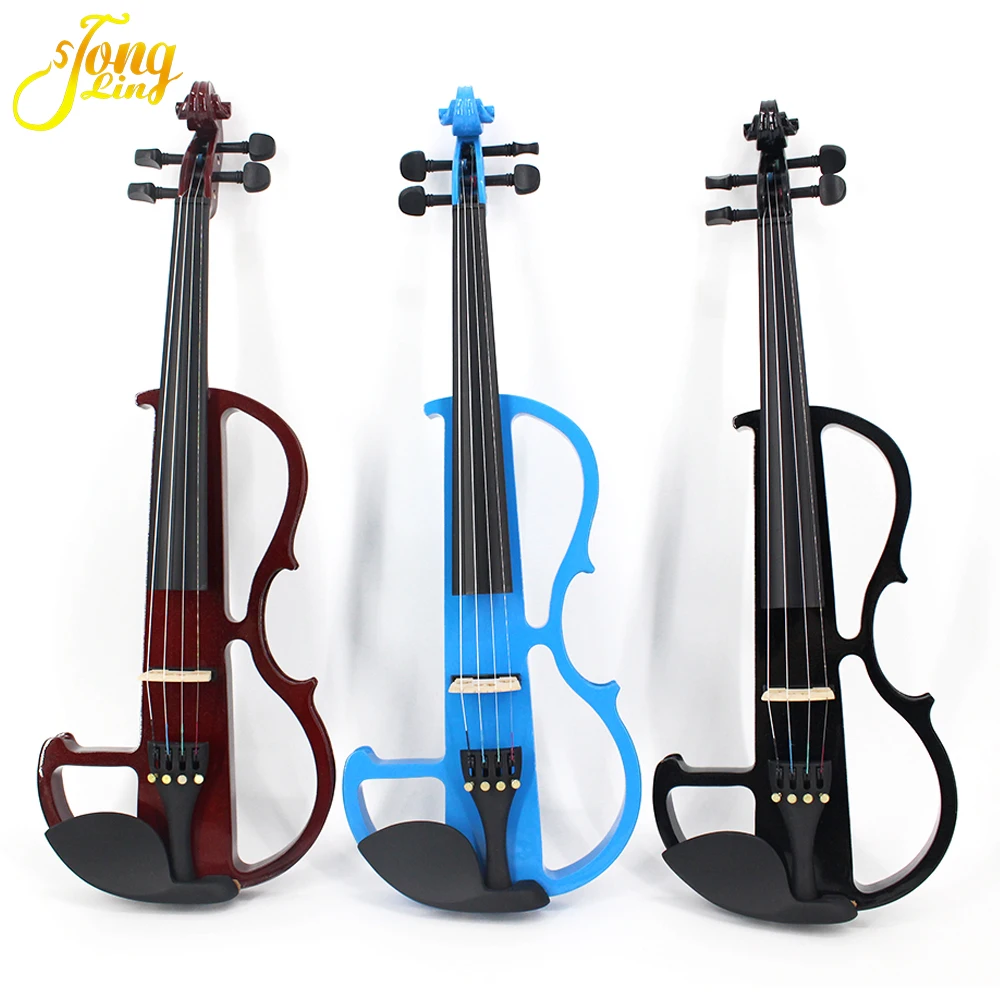 Full Size 4/4 Violin Fiddle Solid Wood Electric Silent with Case Headphone Cable Fittings