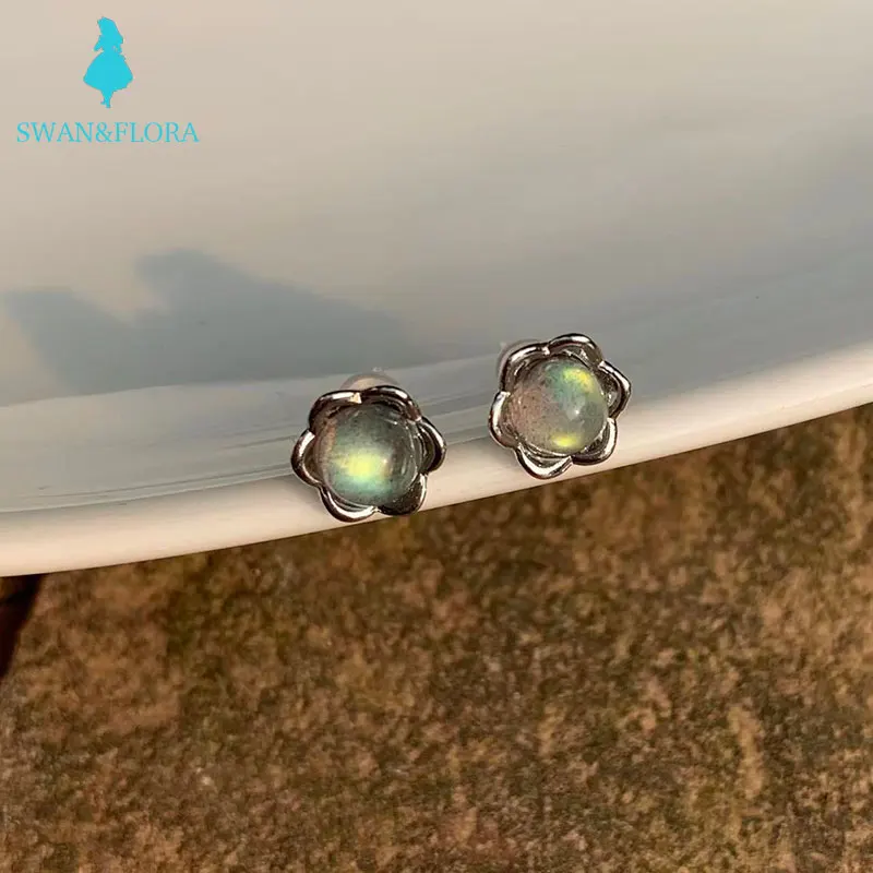 100% Genuine Natural moonstone 925 Sterling Silver Stud Earrings Stud Earrings for women Jewelry Gift