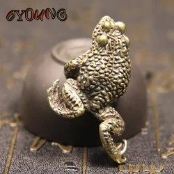 Solid Copper Lucky big Toad Tea Ceremony Small Ornaments Tea Pet Antique Bronze Animal Bufo Figures Miniatures Desk Decoration