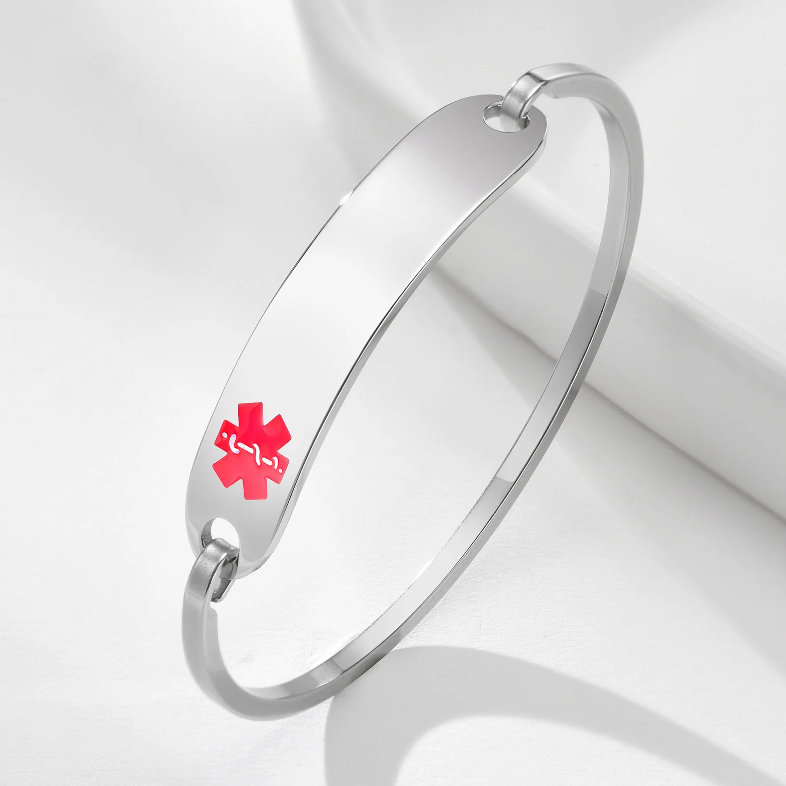 Free Personalized Medical Alert ID Bangle Bracelet for Women, Customzied Engraved Emergency Bracelet Diabetes Epilepsy