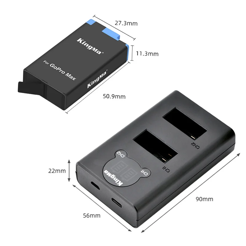 Accessories For GoPro Max Battery Li-ion Rechargeable Battery + LCD Dual Batteries Charger For GoPro Hero 8 Max Action Camera