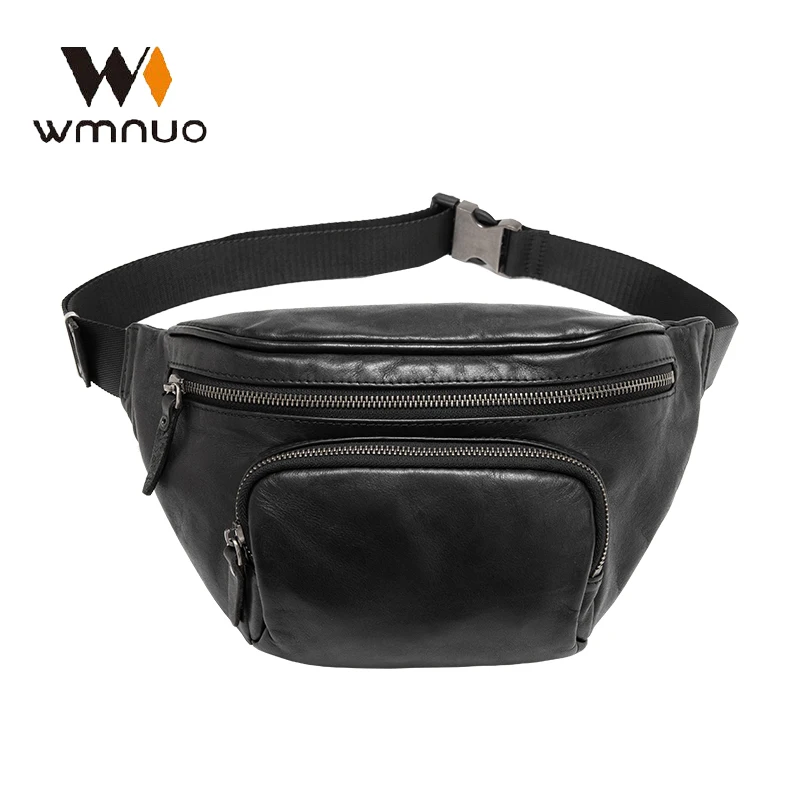 Wmnuo New Cow Chest Bag Casual Black Multifunction Messenger Crossbody Bags Men Real Leather Male Shoulder Sling Waist Bags Hot