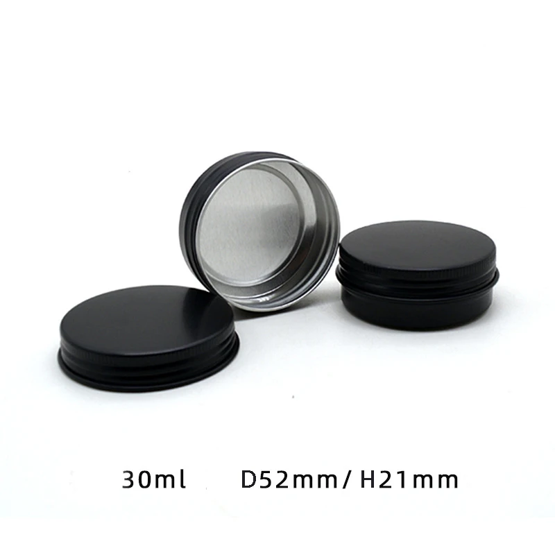 100pcs 1Oz / 30G Black Aluminum Jars  Round Metal Tin Container With Screw Top Sample Cosmetic Candle Travel Tins