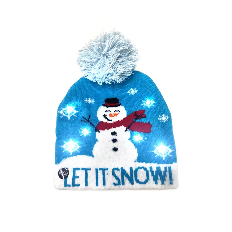 New Style! LED Christmas Hat Beanie Light Up Illuminate Warm Hat 48 Patterns New Year Snowman Sweater Hat Christmas Decorations