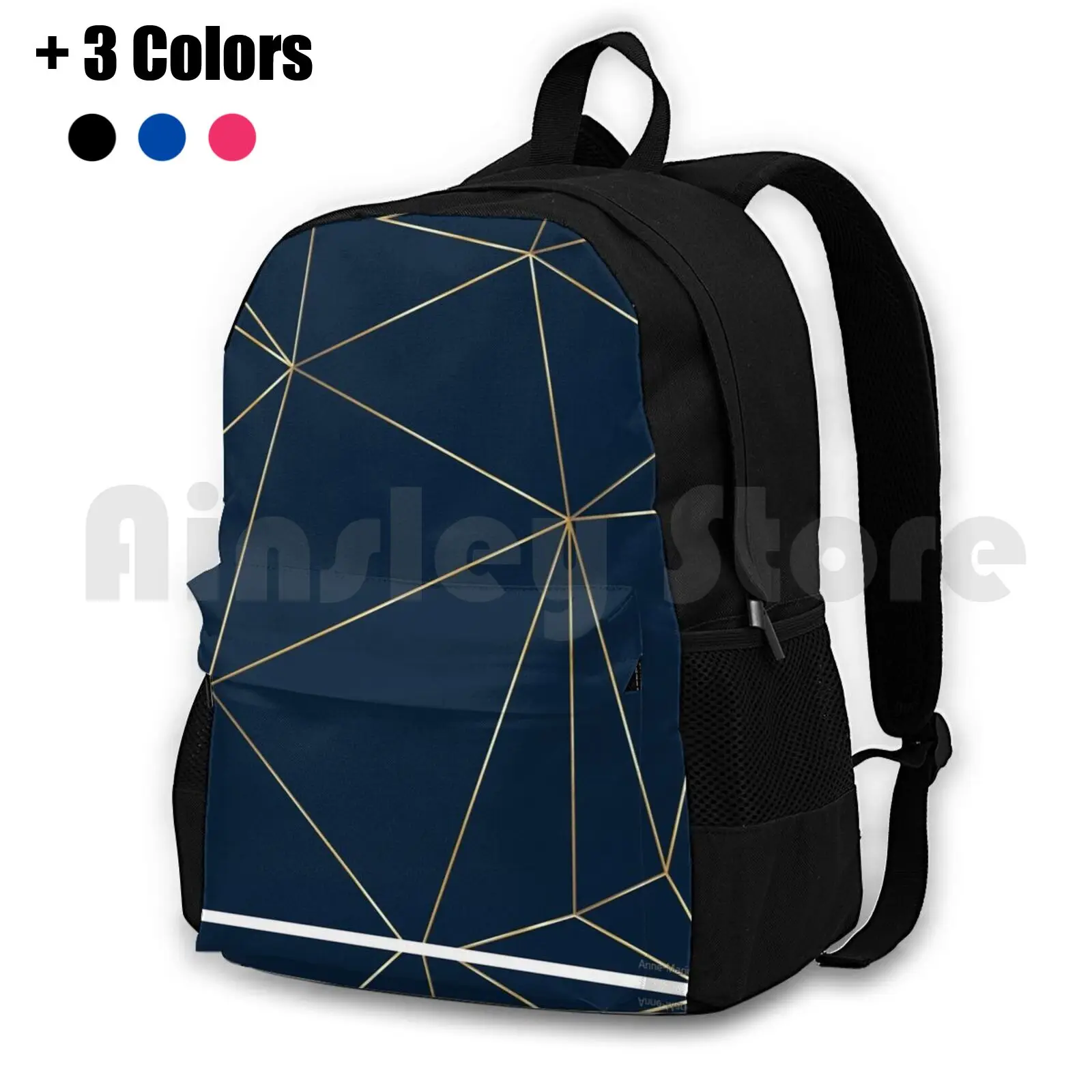 Navy And Gold Abstract Lines Wall Art Outdoor Hiking Backpack Riding Climbing Sports Bag Navy And Gold Gold Lines Abstract Art