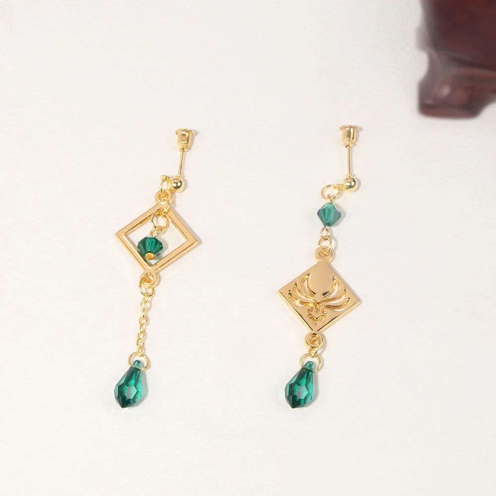 Genshin Impact Venti Earrings Wind Element Green Crystal Stone Pendant Drop Earrings for Women Girls Jewelry Gift