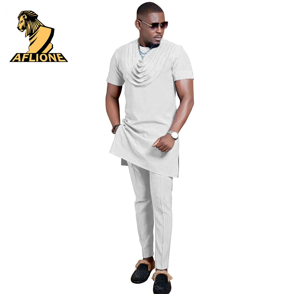 

Africa Men's Clothing Dashiki Crew Neck Short Sleeve Shirt with Pant Two Piece Suit Casual Tracksuit for Party v2116055