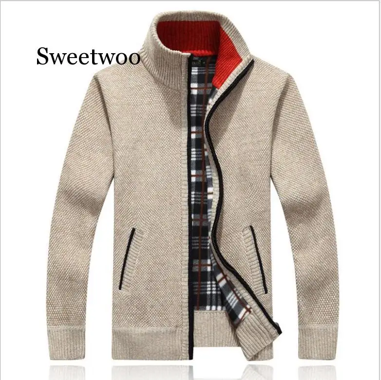 

2020 New Men Fleece Sweater Autumn Winter Warm Cashmere Dress Slim Fat Wool Zipper Casual Fashion Men Knitted Coat 3XL