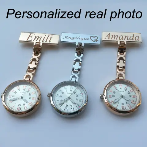 Personlig anpassad din namnlogotyp graverad roséguld nålbrosch stor urtavla självlysande bröstslag barnmorskesjuksköterska Fob-klocka 8 best sales bröstvakt för sjuksköterskor - №8