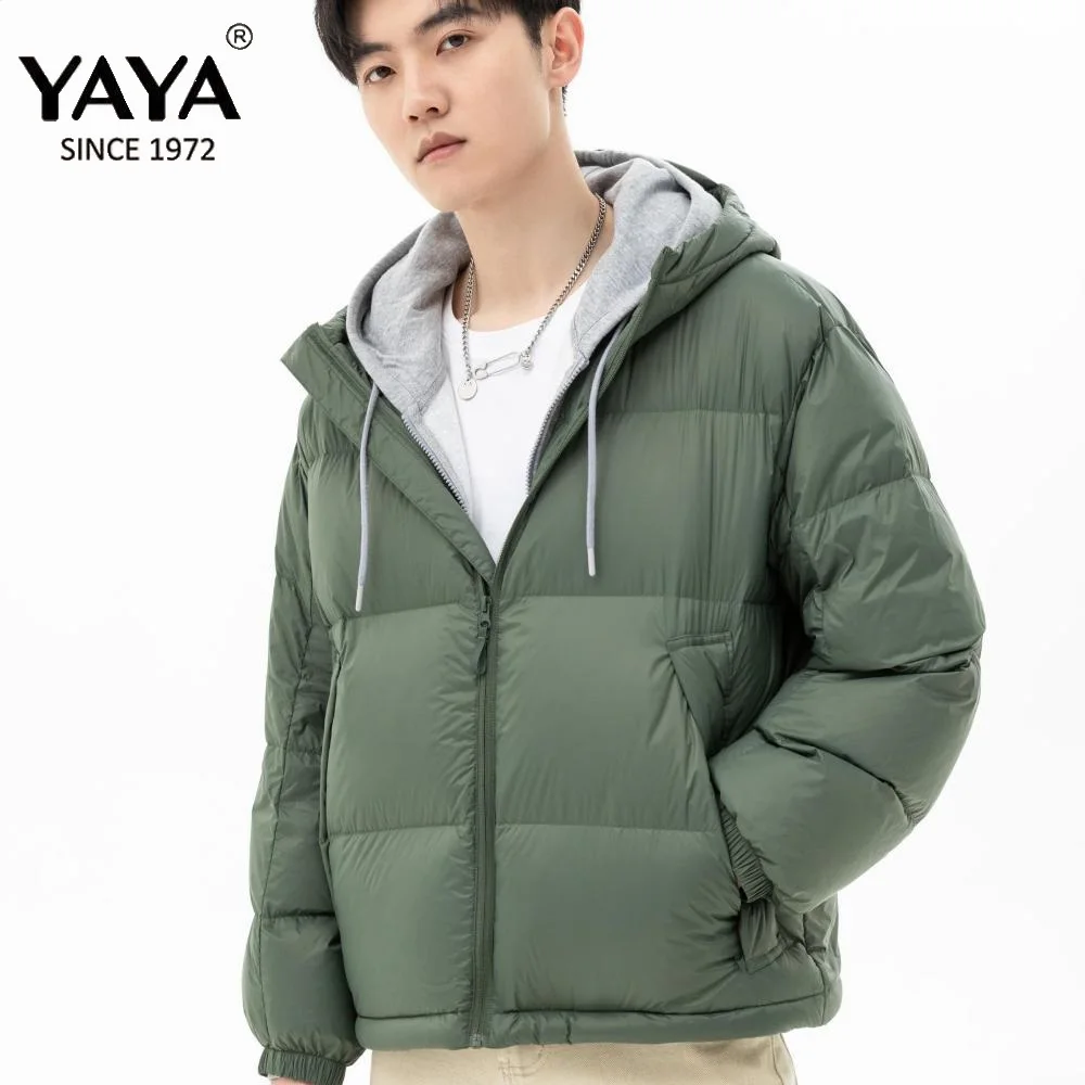 YAYA 2021 Winter Men\'s  90% White Duck Down Jacket Hooded Couples Style Thick Puffy Coat Windbreak Business Casual Warm Outwear