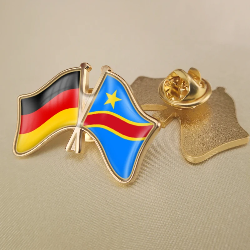 Germany and Congo Democratic Republic Crossed Double Friendship Flags Lapel Pins Brooch Badges