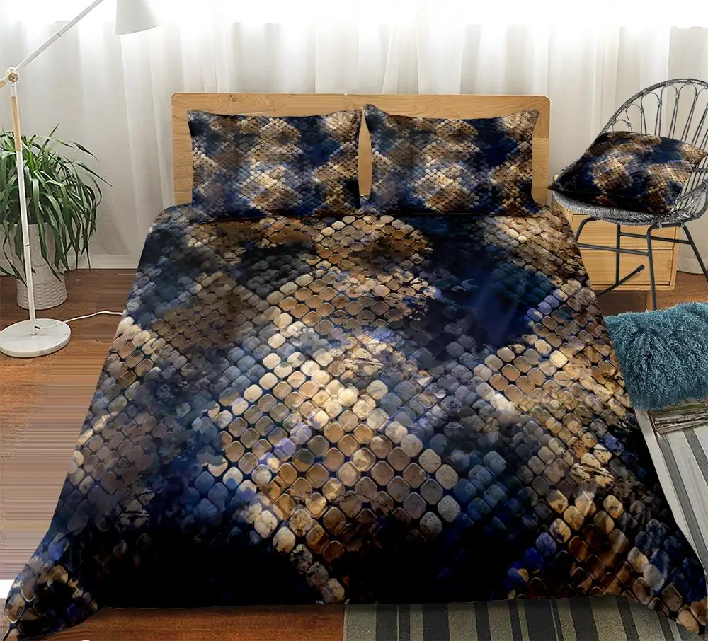 

Snakeskin Background Duvet Cover Set Blue Bedding Set Water color Pattern Beds Set Home Textiles Microfiber For Teens Boys