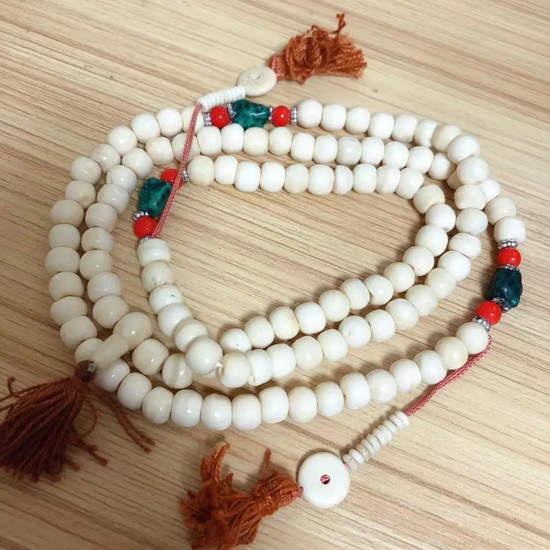 ML209 Tibetan 108 Mala Natural White Yak Bone Beads Rosary 10mm*8mm Beads Prayer Necklace