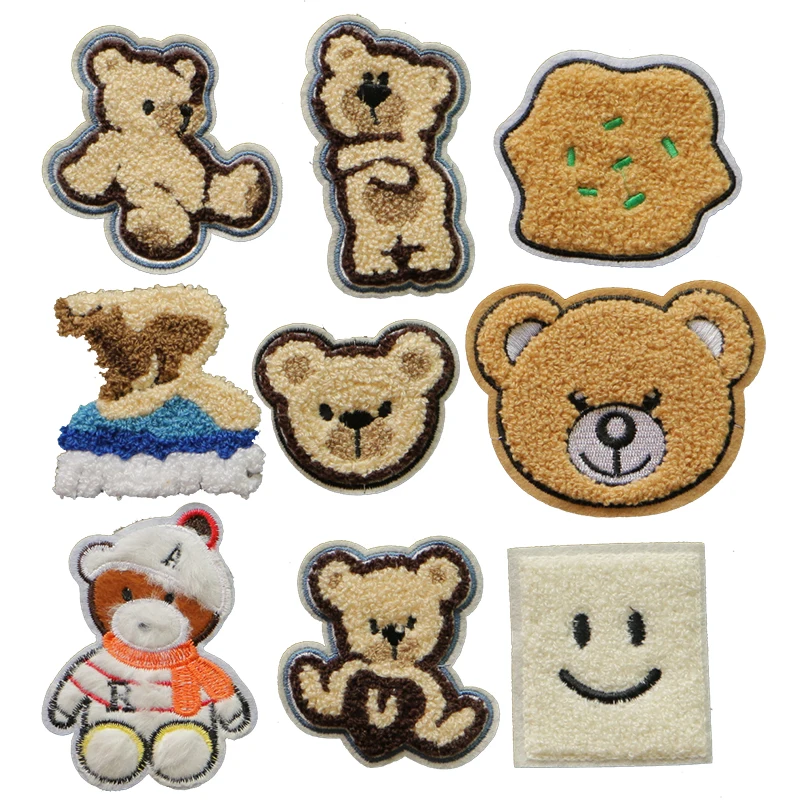 2pcs towel chenille Cute Cartoon Bear smile patch animal baby stripe Decal DIY clothing shoes and hats Badge