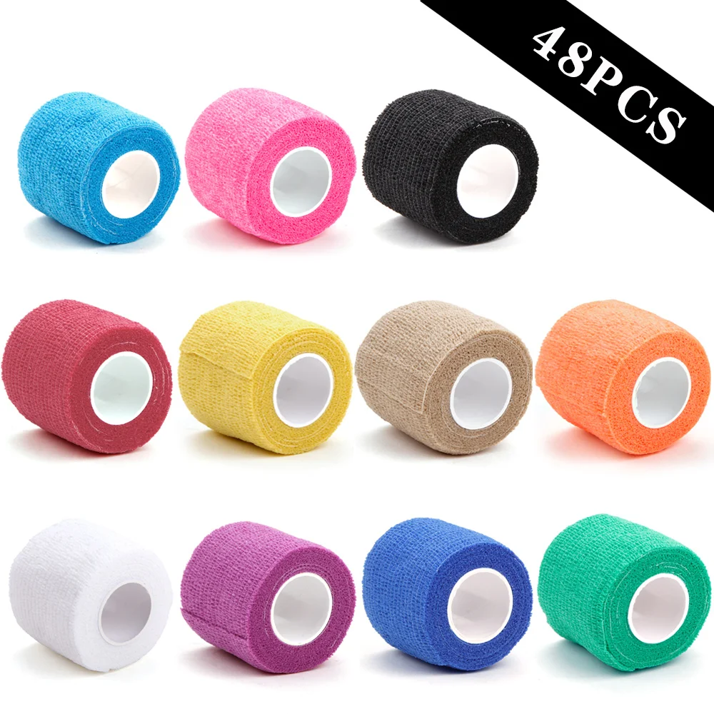 6/24/48Pcs Self-Adhesive Tattoo Grip Bandage Elastic Non-woven Wraps Tape Disposable Tattoo Bandage Grip Tape Finger Protection