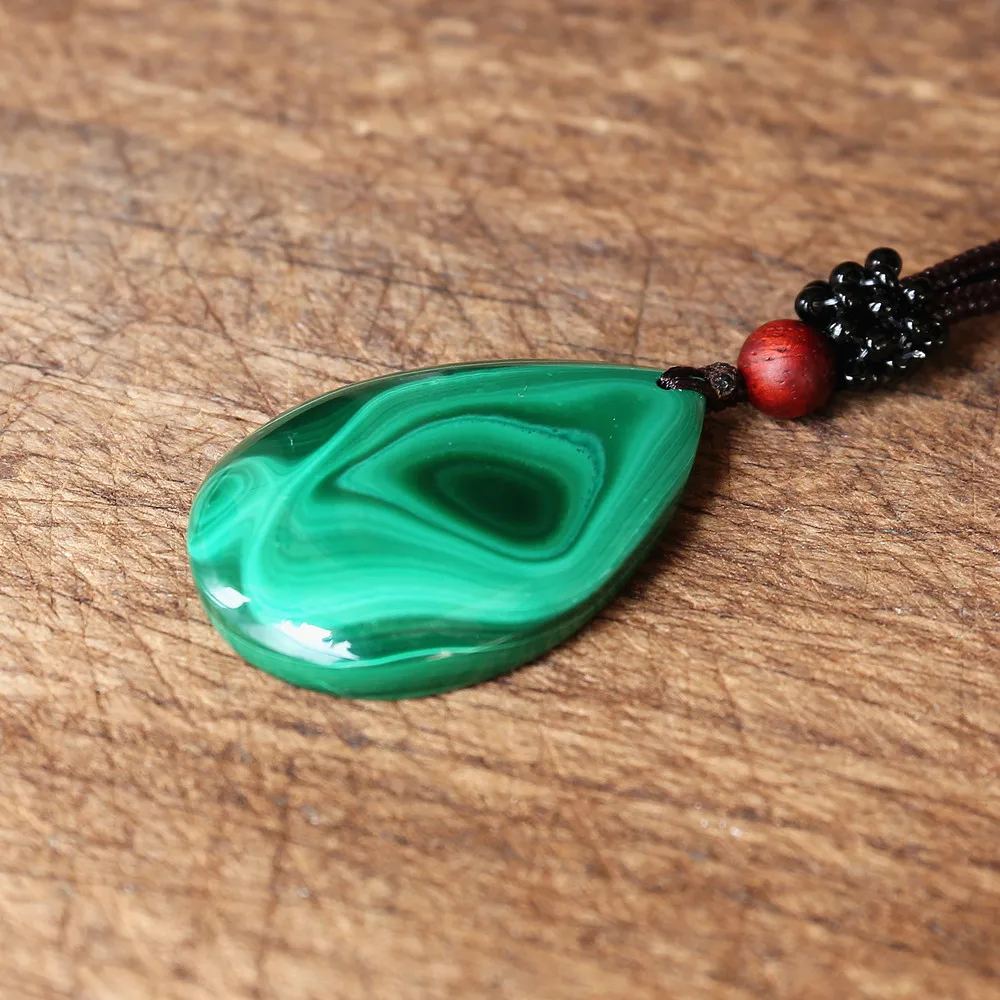 Malachite Water Drop Pendant Necklace Natural Stone Yoga Macrame Necklace Women Men Fashion Jewelry Accessories