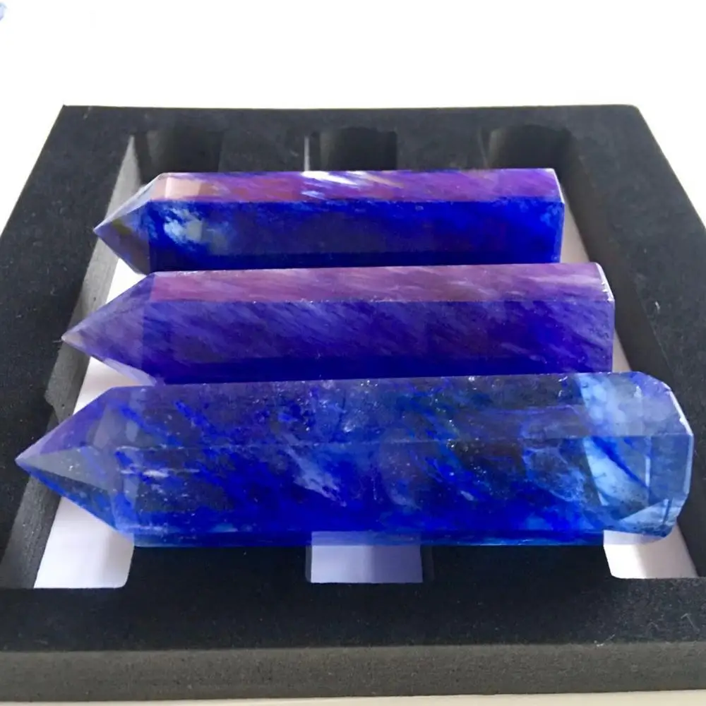 1pc Blue Smelting Crystal Quartz Hand Carved Crystal Points Wand Healing Stone Gemstone