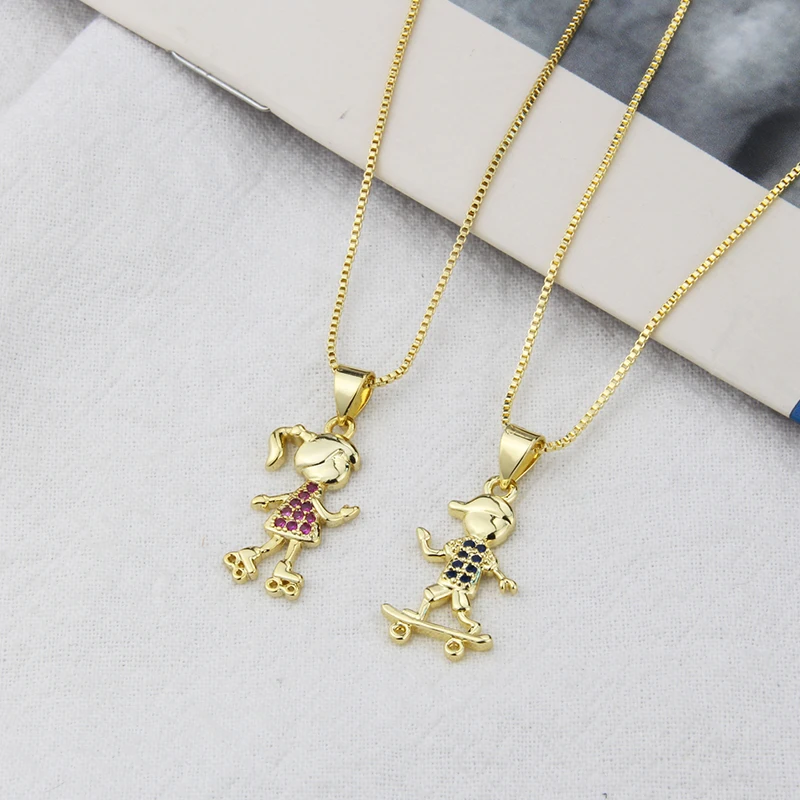 SUNSLL New Arrival Fashion Skateboard Boys/Girls Pendants Necklaces Gold Plated Cubic Zircon Daily Jewelry For Women Men