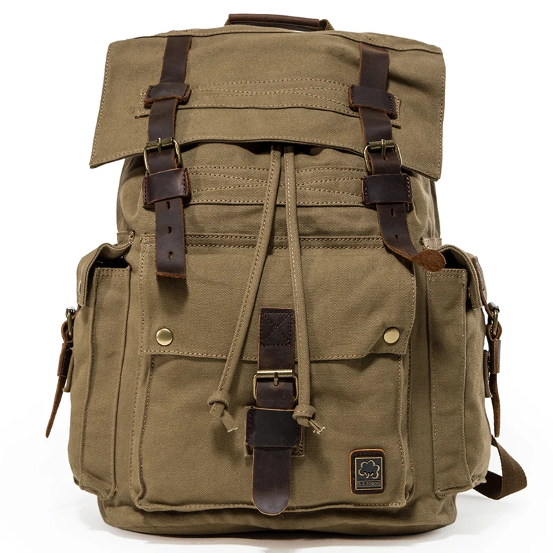 Trendy Big Rucksack Vintage Leather Canvas Travel Hiking Camping Backpacks Men Women School bag Backpack