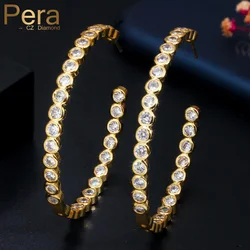 Pera Delicate Yellow Gold Color Ear Jewelry White Round CZ Stone Big Circle Thin Earrings for Banquet Party Women Gift E481