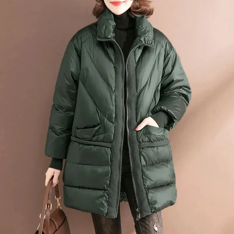 

2032 Winter New Fashion Temperament Mid-length Jacket Female Casual Thin Padded Jacket tops Women Down Cotton Coat ParkaA15