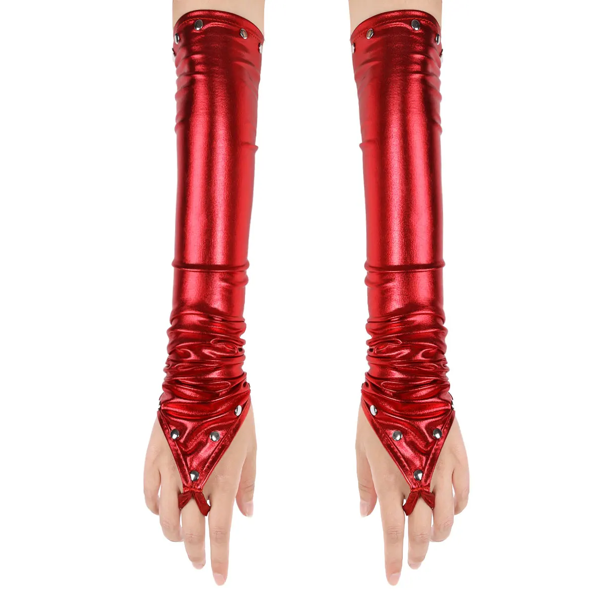 Fashion Night Club Party Pole Dancing Patent Leather Long Gloves Women Gothic Punk Fingerless Latex Gloves Cosplay Rave Costumes