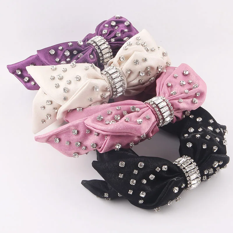 

Bow tie rhinestone headband New fashion slippery silk fabric inlaid with rhinestone bowknot personality hair 924