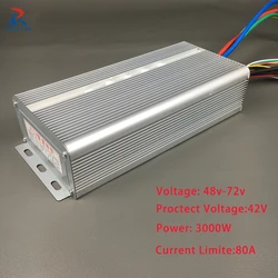 KUNRAYBrushless Motor Speed Controller, Sensor Hall for Electric Bike, BLDC, 42V-72V, 3000W, 80A, 24Mosfet, 120Degree Phase,