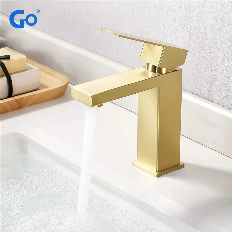 

Brushed Gold Bathroom Faucet Single Hole Modern Vanity Faucet Single Handle 304 Stainless Steel Bathroom Sink Faucet