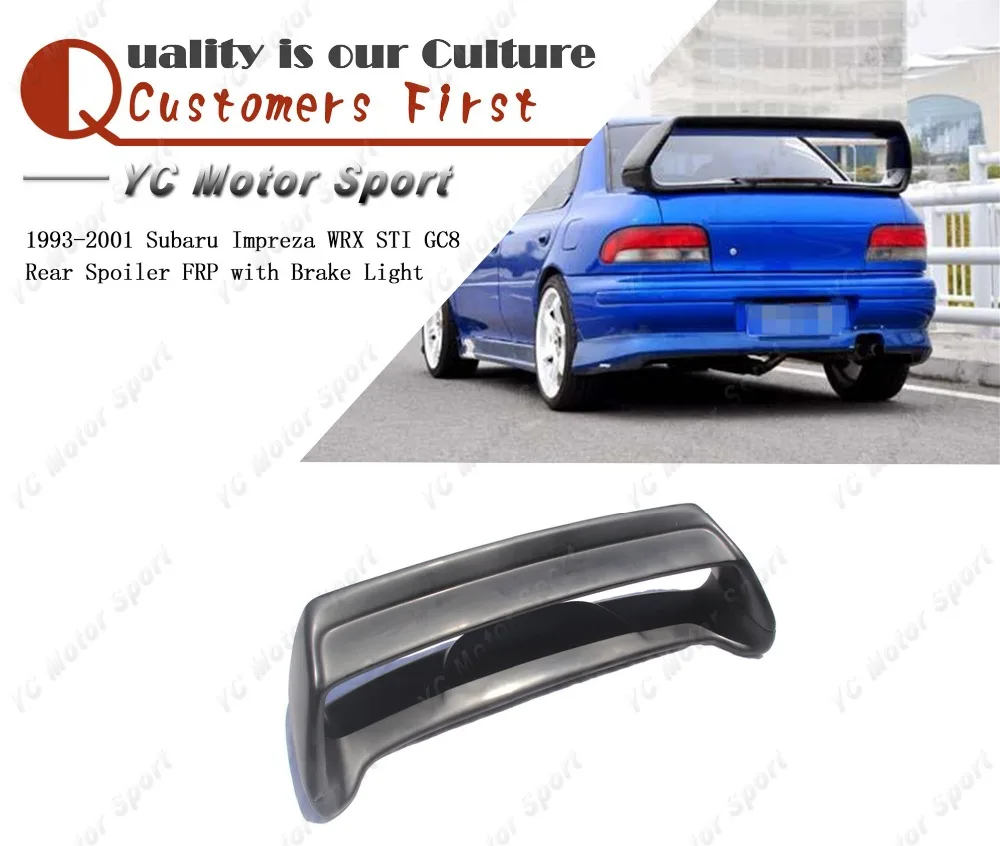 Car Accessories FRP Fiber Glass Rear Spoiler with Brake Light Fit For 1993-2001 Impreza WRX STI GC8 Trunk Wing