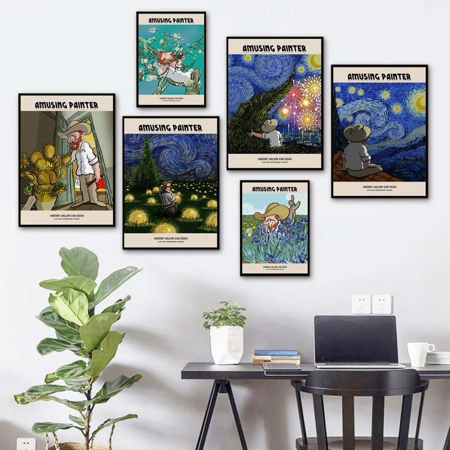 Abstract Starry Night Swirl Moon Tree Flowers Wall Art Canvas Painting Nordic Posters And Prints Wall Pictures Living Room Decor