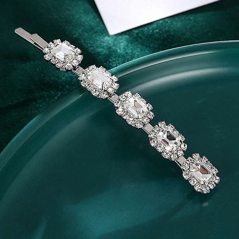 simple luxurious clear crystal and rhinestone hair clip barrette for girls women diamante hair jewelry