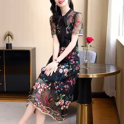 High-end Embroidered Embroidered Dress Summer Dress 2023 New Temperament Hepburn Yujie Lightly Cooked Wind Waist Was Thin Dress