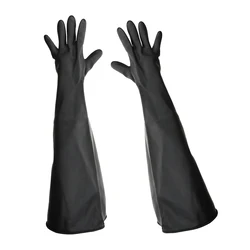 1pair 80cm Industrial Lab Solvent Chemical Resistant Latex Work Gloves Black