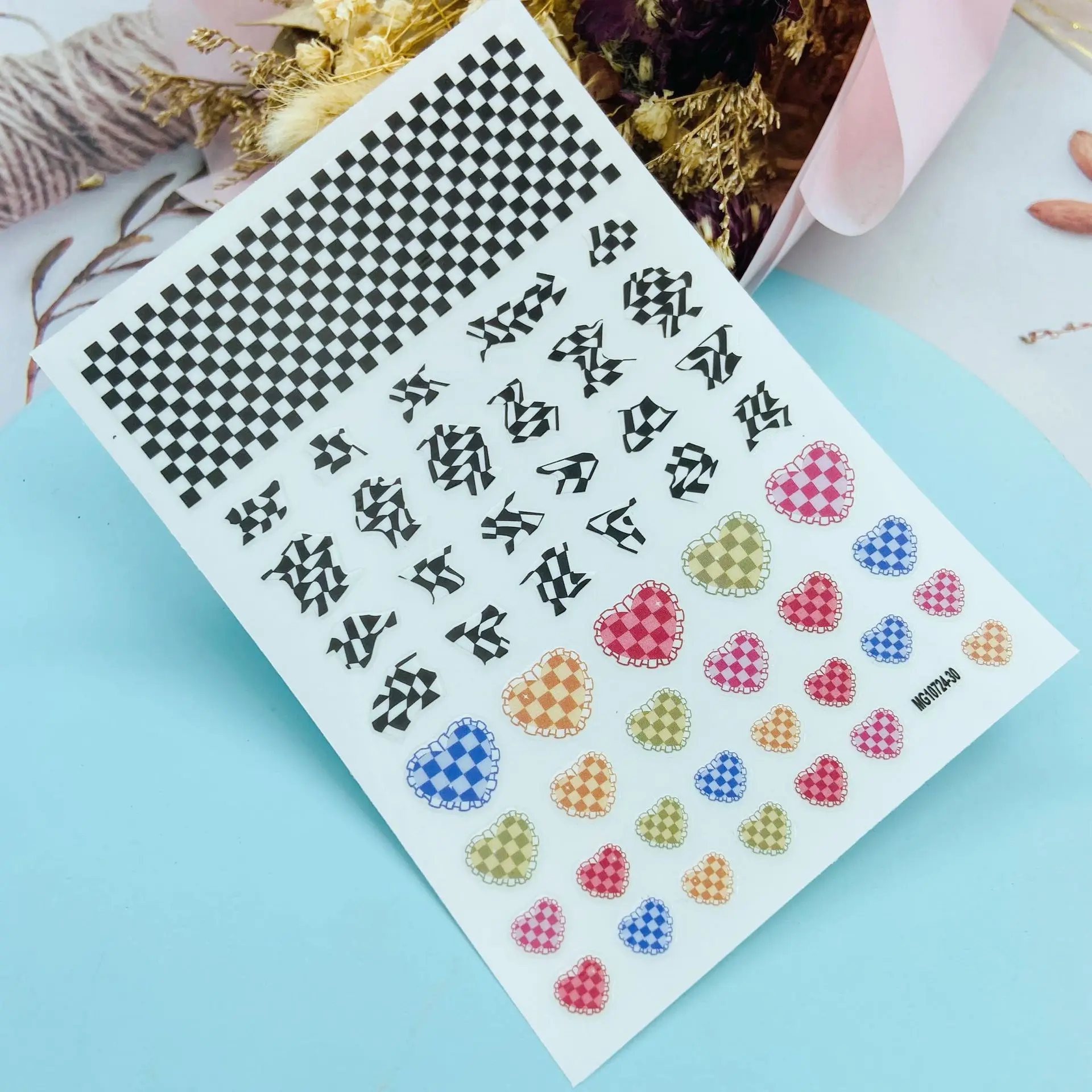 Japanse Stijl Mode Nieuwe Aankomst 3d Diy Nail Stickers Dunne Licht Traceless Clored Plaid Droog Nail Decals Manicure Nail Folies