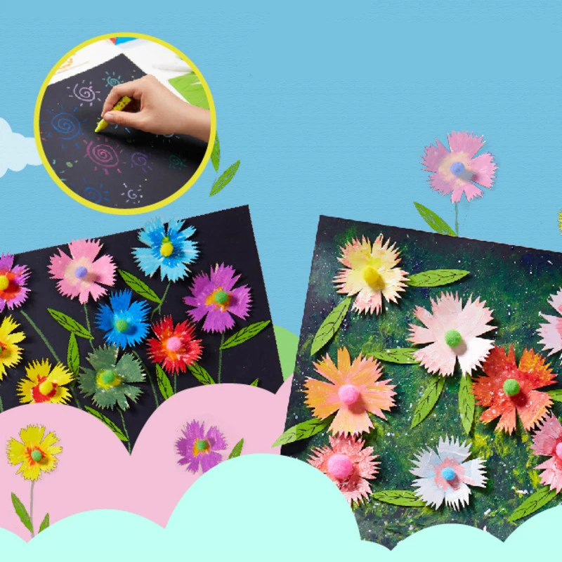 Crianças dos desenhos animados feitos à mão diy papel colorido um mundo em uma flor artesanato brinquedos kingergarden crianças brinquedos educativos para crianças