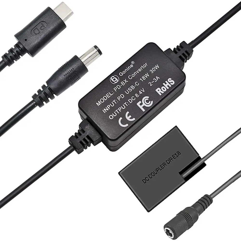 ACK-E18 PD USB-C AC Adapter DC Coupler Charger Kit Replace LP-E17 Battery for Canon EOS Rebel T6i  T7i SL3 750D 760D 800D Camera