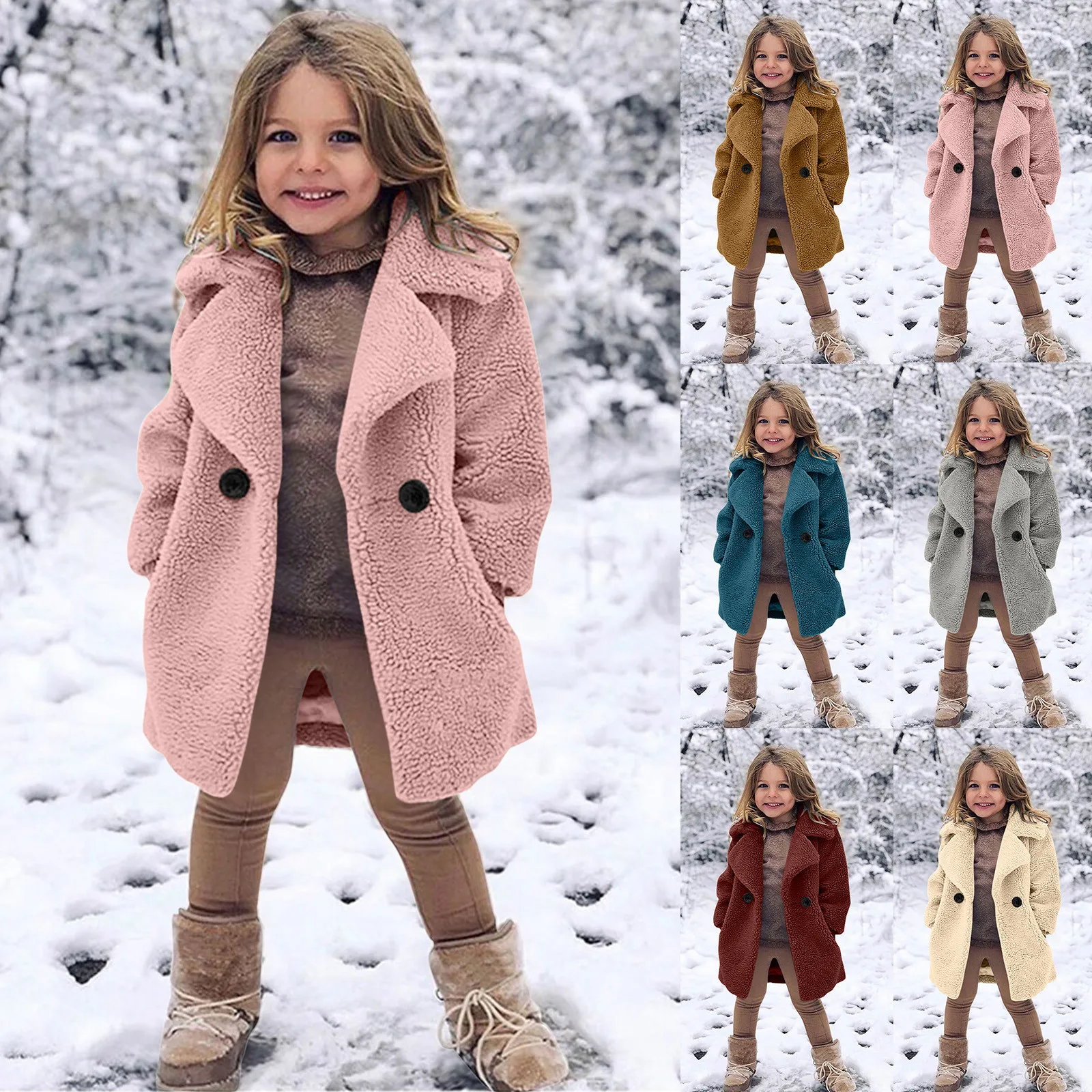 Winter Girls Coat for Toddler Baby Kids Windproof Thicken Loose Coat Lapel Jacket Warm Fleece Outerwear Children Warm Clothes