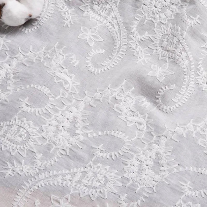 3/5/10m Broderie Anglaise White Cotton Fabric Eyelet Embroidered Cotton Lace Material for Sewing Dress,By the Meter