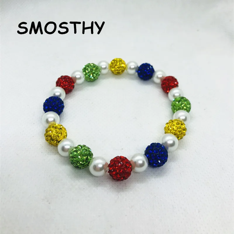 High Bling OES Colorful Clay Bead Bracelet High White Glass Pearls DIY Order Of The Eastern Star handmade Jewelry.OGL154.1pcs