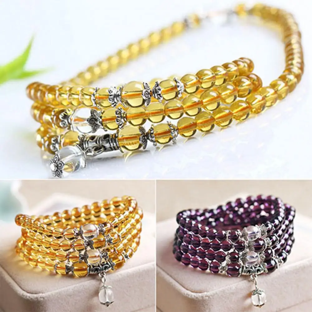 Pulsera budista de piedra de cristal para mujer, brazalete budista transparente, cuentas de oración, Mala, collar, 6mm, 108