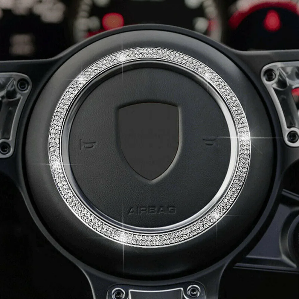 

Car Bling Interior Steering Wheel Center Diamond Decoration Frame Sticker Badge Crystal Auto For Porsche Accessories Car Styling