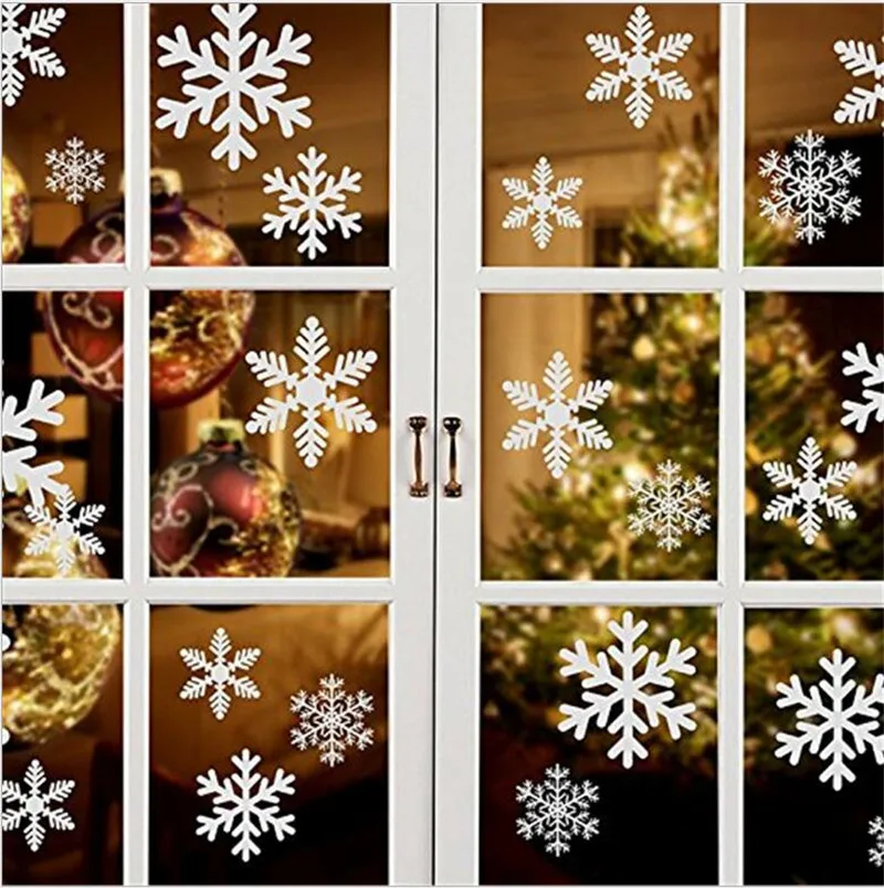 27pcs White Snowflake Sticker Decoration Glass Window Kids Room Christmas Wall Stickers New Year 2021Home Decals Decoration