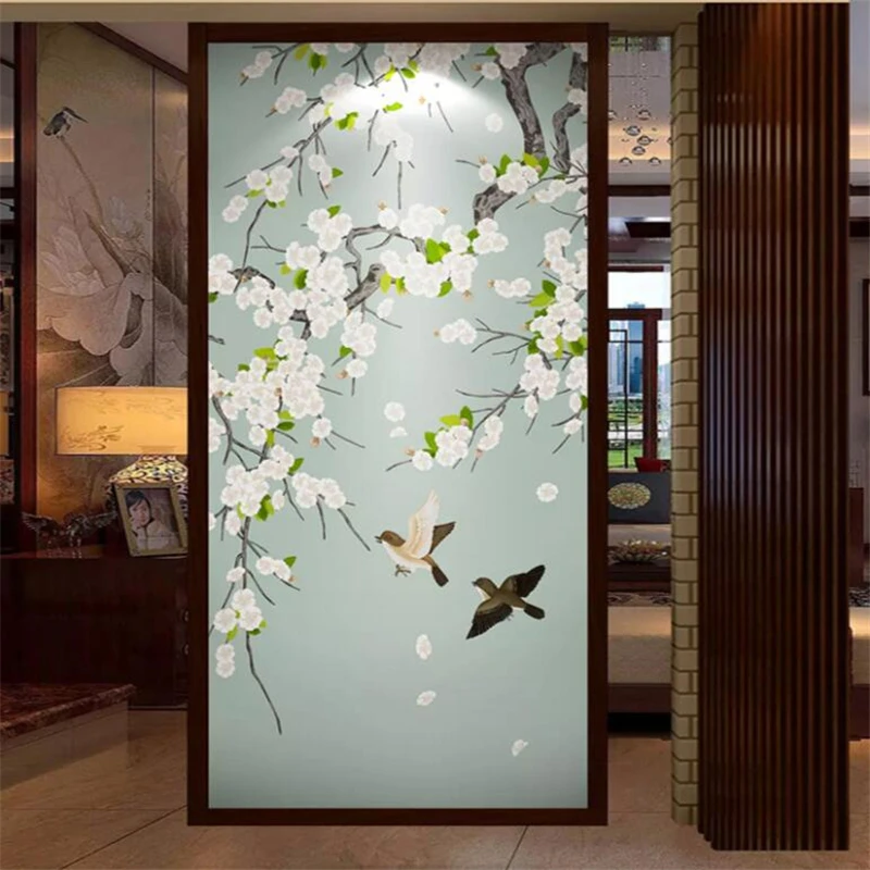 

beibehang Custom wallpaper 3d pear flower hand-painted meticulous flowers and birds mural new Chinese porch background wall обои