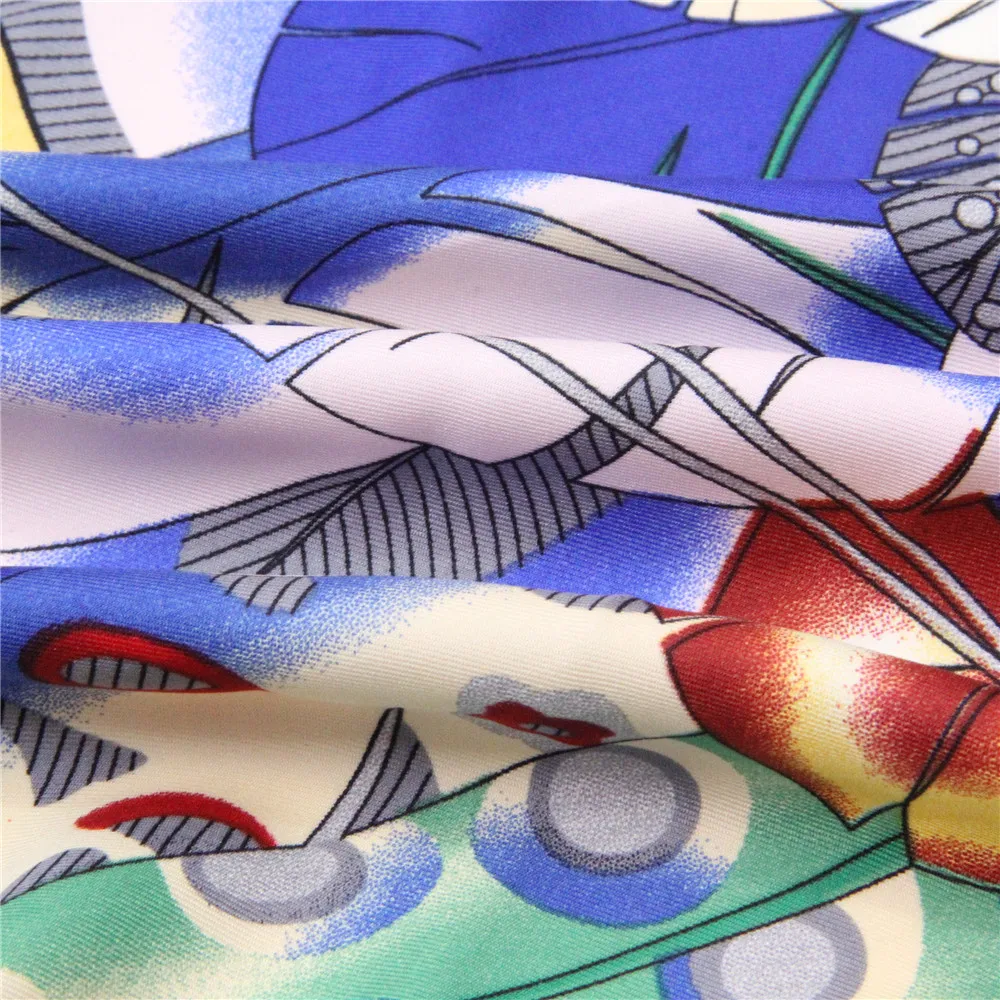 POBING Twill Silk Scarf Women Shawls Indian Feather Print Stoles Bandana Kerchief Hijab Square Scarves Wraps Silk Foulards 130CM