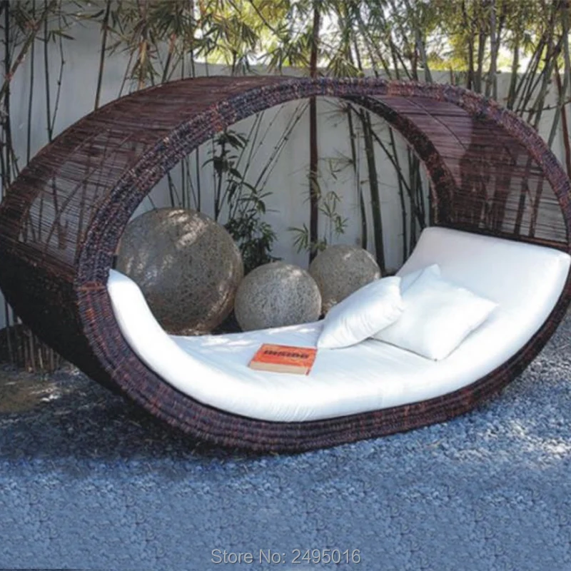 

Outdoor Chaise Lounge with Cushions , Daybed Sun Lounger Rattan Brown Waterproof for Poolside, Beach, Patio