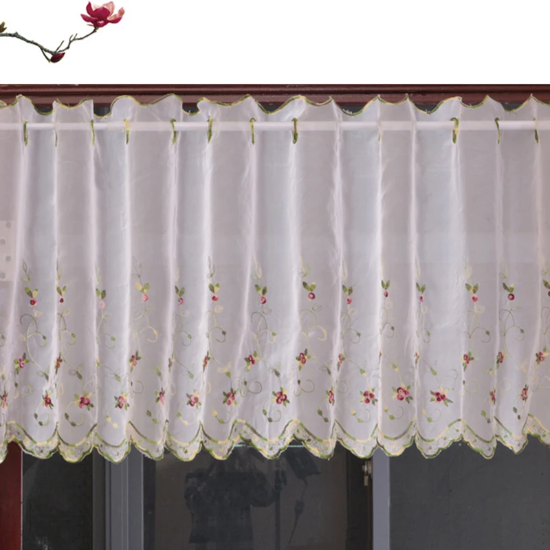 Ren Sóng Ngắn Tulle Nửa Rèm Cửa Cho Phòng Khách Trắng Nổi Sheer Đường Viền Bằng Vải Tủ Bếp Quán Cà Phê Cửa Cửa Sổ Màn