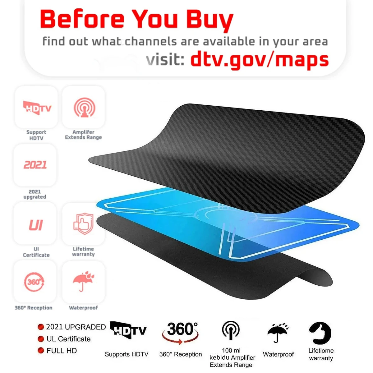 3000 Miles Digital Antena TV Aerial Amplified HDTV Antenna 4K 8K DVB-T2 Freeview isdb-tb Local Channel Broadcast Indoor Outdoor