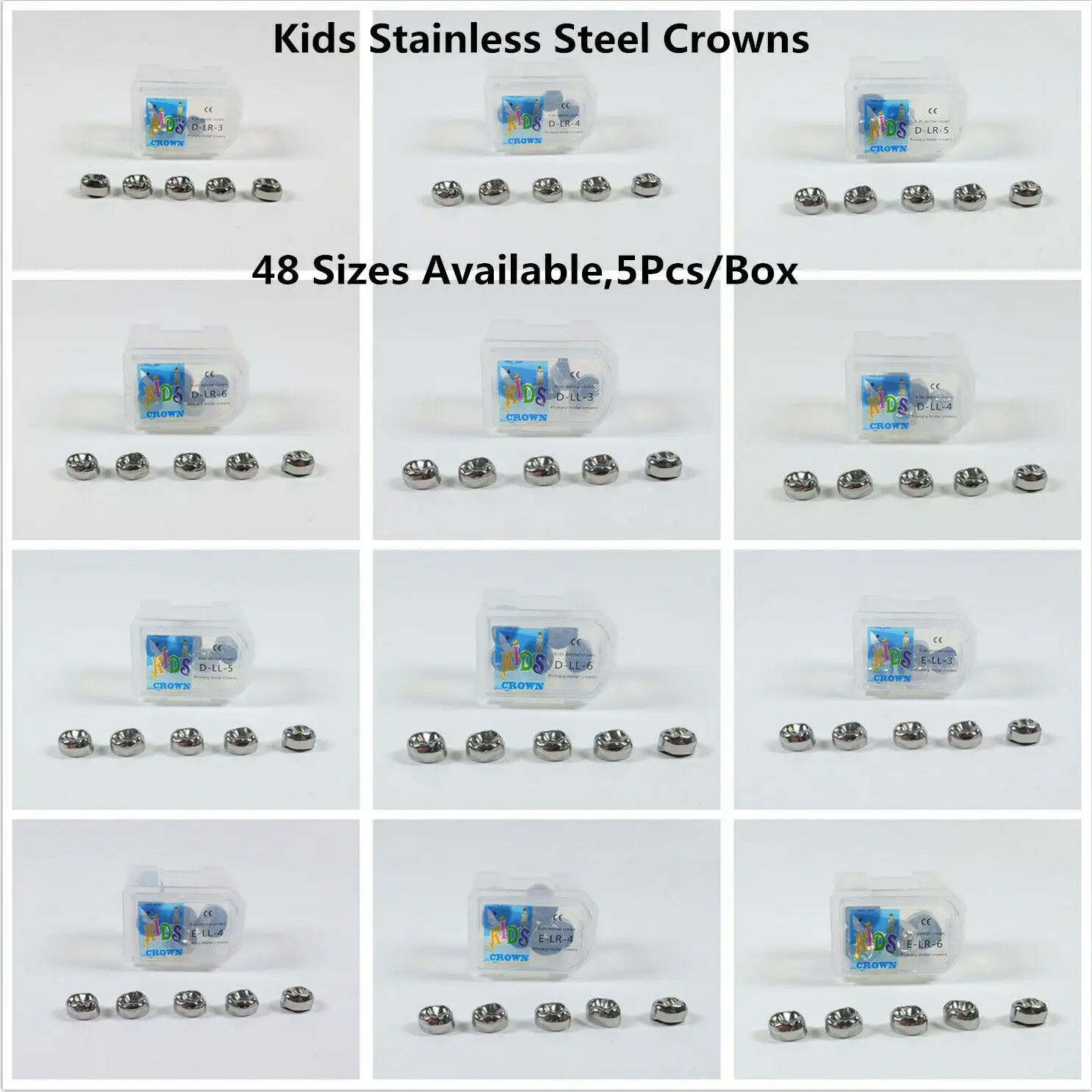 2Box Dental Kids Primary Molar Crown Refill Stainless Steel Pediatric Crowns Upper Right Left D2-D7/E2-E7 1st 2nd